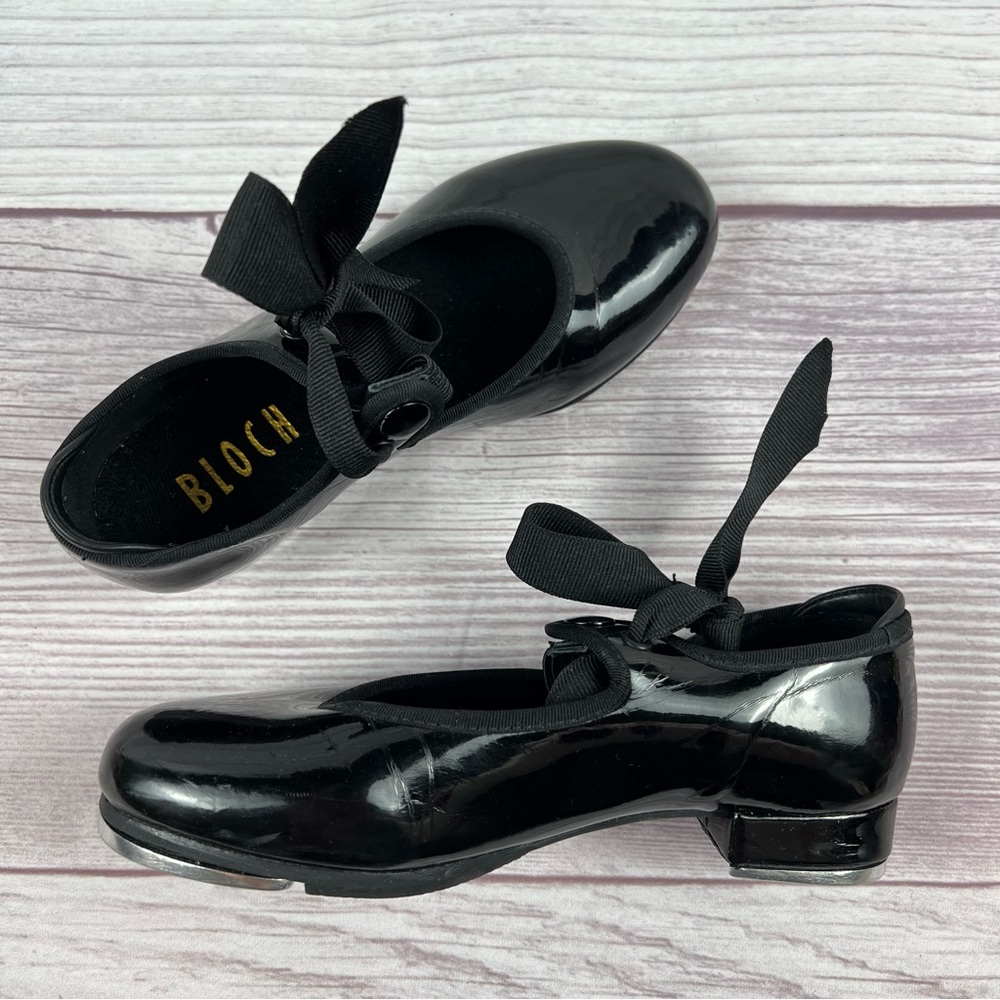 Bloch Annie Tyette Glossy Black Tap Shoes for Kids Size 12.5M